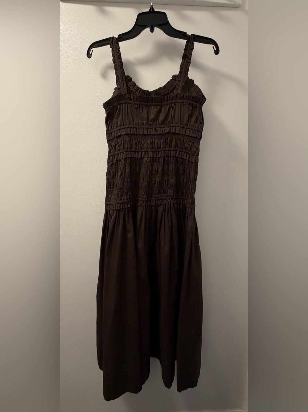 NWT Caroline Constas Brown Smocked Cotton Midi Dress S